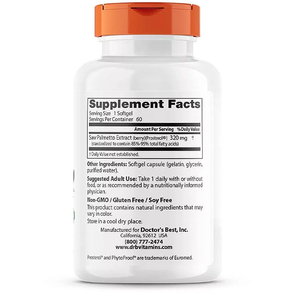 Fűrészpálma Kivonat 320 mg, Doctor's Best Saw Palmetto Standardized Extract, 60 lágykapszula Fűrészpálma Kivonat 320 mg, Doctor's Best Saw Palmetto Standardized Extract, 60 lágykapszula