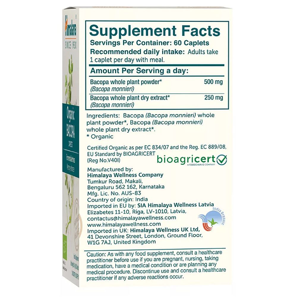 Koncentráció és Memória támogató, Himalaya Organic Bacopa, 60 kapszula Koncentráció és Memória támogató, Himalaya Organic Bacopa, 60 kapszula