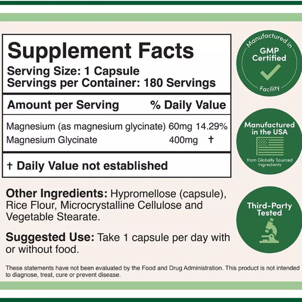 Magnézium Glicinát 400 mg, Double Wood Supplements Magnesium Glycinate, 180 kapszula Magnézium Glicinát 400 mg, Double Wood Supplements Magnesium Glycinate, 180 kapszula