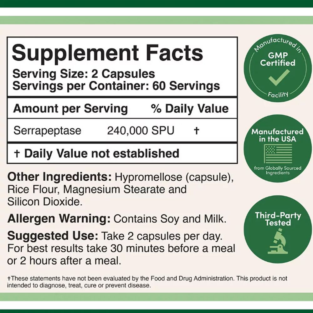 Emésztő Enzim, Double Wood Supplements Serrapeptase, 120 kapszula Emésztő Enzim, Double Wood Supplements Serrapeptase, 120 kapszula
