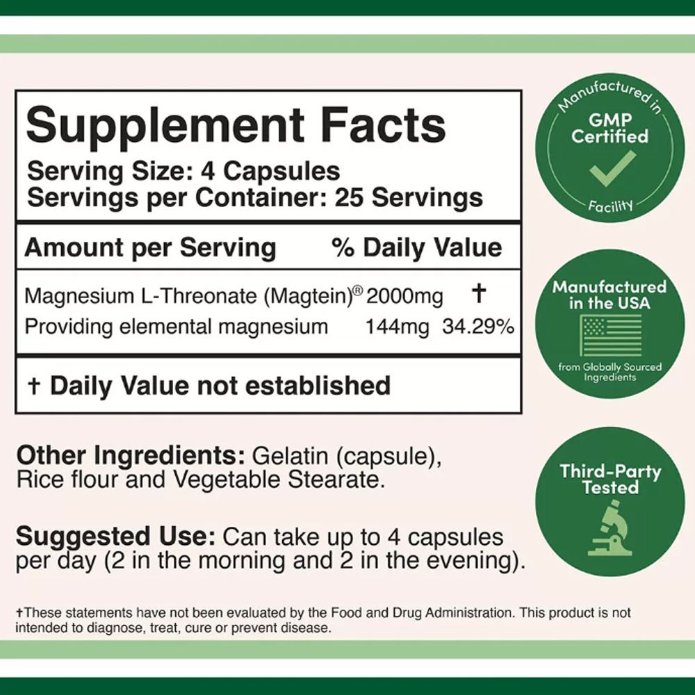 Magnesium L-Threonate 2000 mg, Double Wood Supplements Magnesium L-Threonate, 100 kapszula Magnesium L-Threonate 2000 mg, Double Wood Supplements Magnesium L-Threonate, 100 kapszula