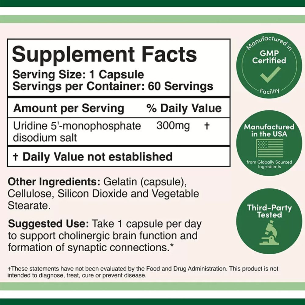 Uridine 300 mg, Double Wood Supplements Uridine, 60 kapszula Uridine 300 mg, Double Wood Supplements Uridine, 60 kapszula
