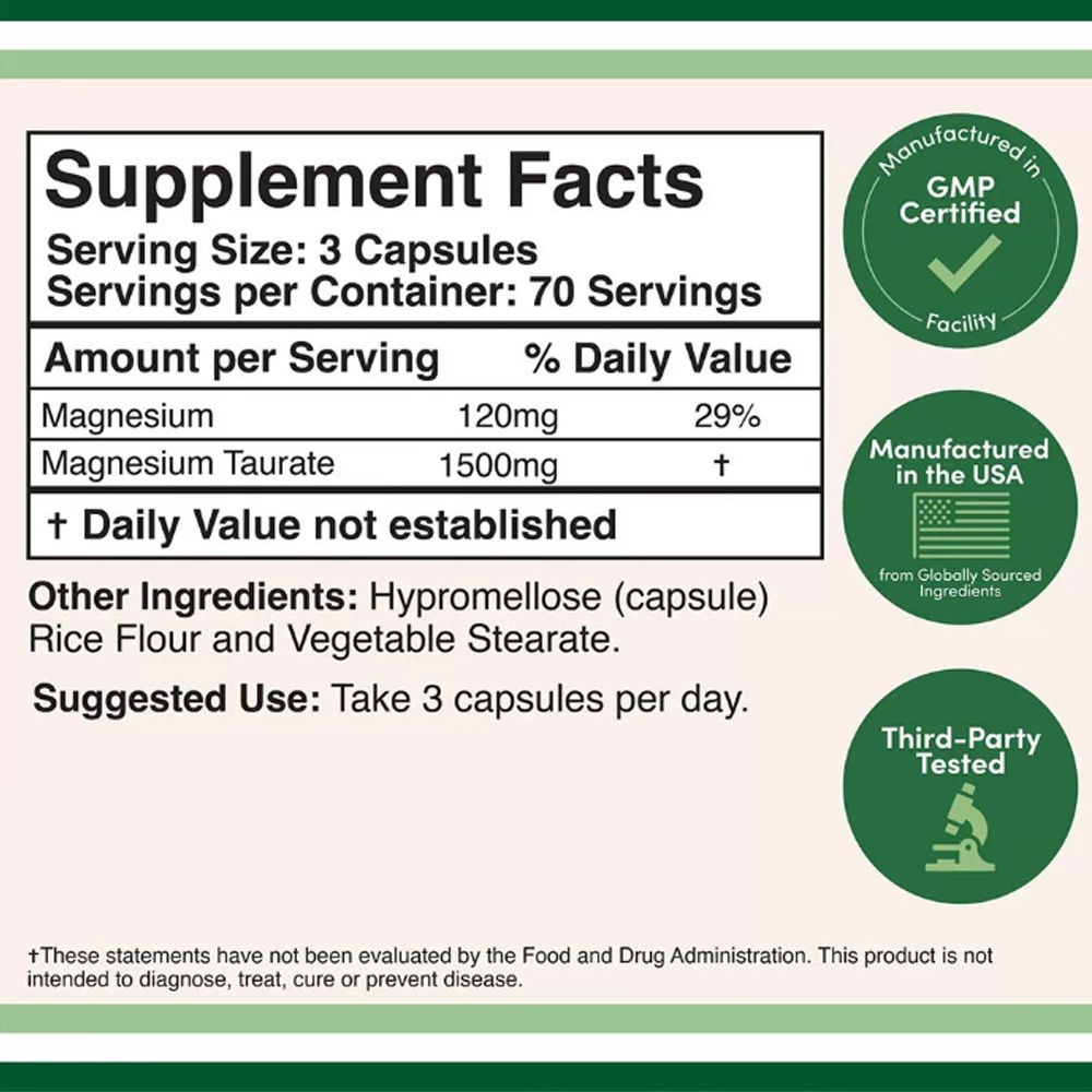 Magnézium Taurát 1500 mg, Double Wood Supplements Magnesium Taurate, 210 kapszula Magnézium Taurát 1500 mg, Double Wood Supplements Magnesium Taurate, 210 kapszula