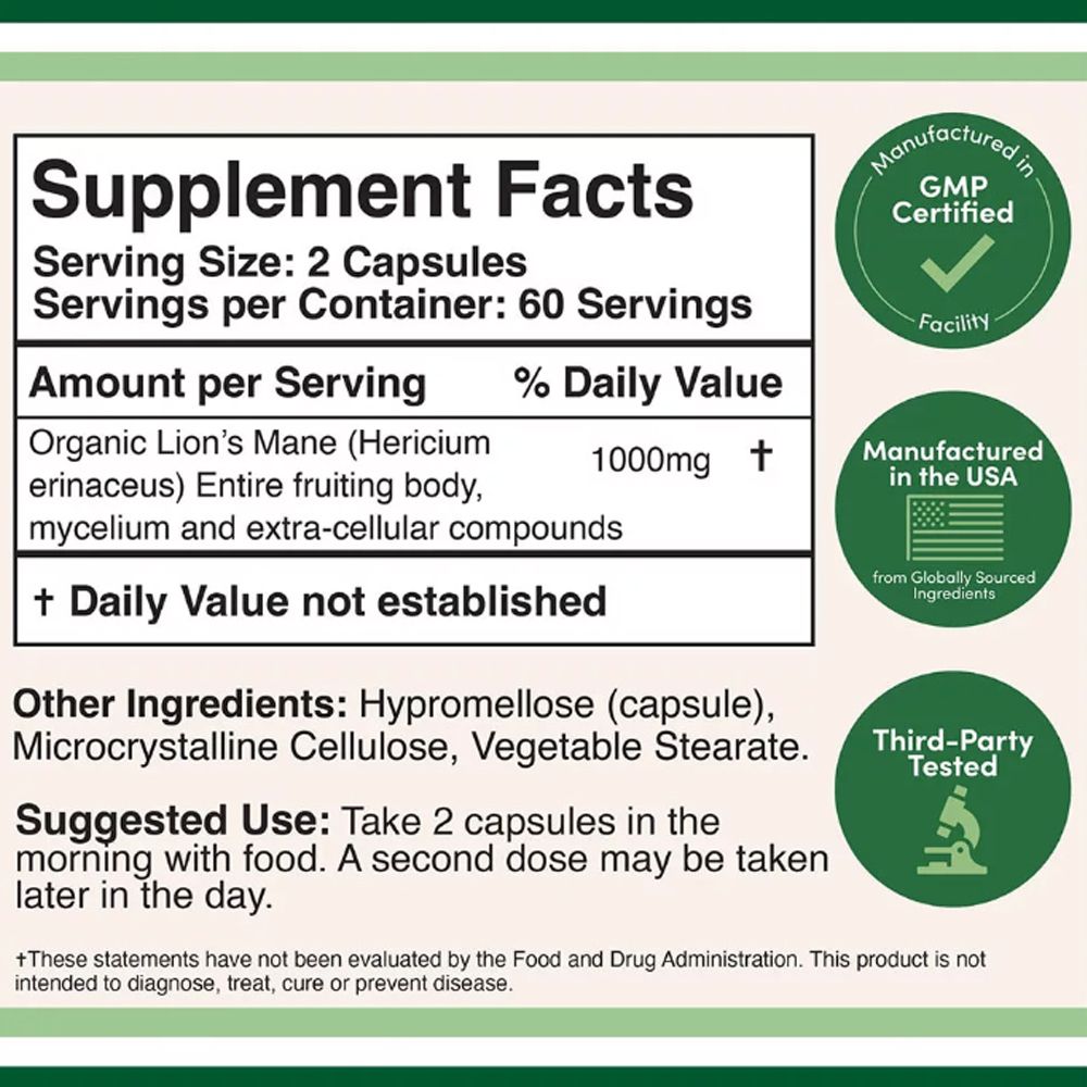 Süngomba 1000 mg, Double Wood Supplements Lion's Mane Mushroom, 120 kapszula Süngomba 1000 mg, Double Wood Supplements Lion's Mane Mushroom, 120 kapszula