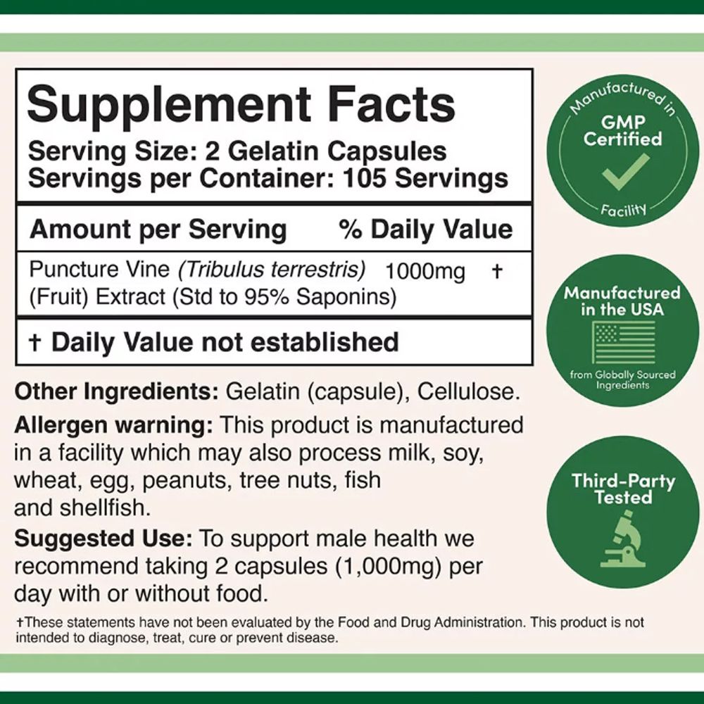 Férfi teljesítmény fokozó, Double Wood Supplements Tribulus Terrestris, 210 kapszula Férfi teljesítmény fokozó, Double Wood Supplements Tribulus Terrestris, 210 kapszula