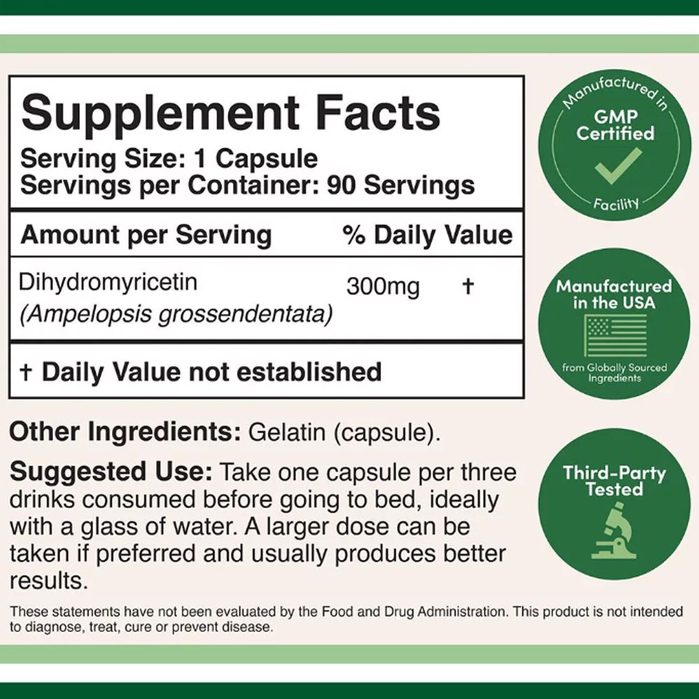 Máj Támogató, Double Wood Supplements Dihydromyricetin DHM, 90 kapszula Máj Támogató, Double Wood Supplements Dihydromyricetin DHM, 90 kapszula