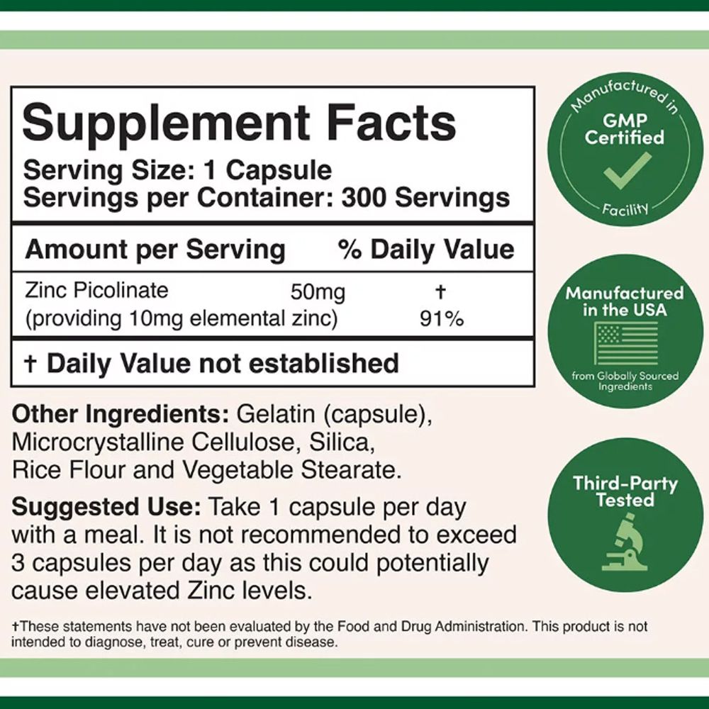 Cink Pikolinát 50 mg, Double Wood Supplements Zinc Picolinate, 300 kapszula