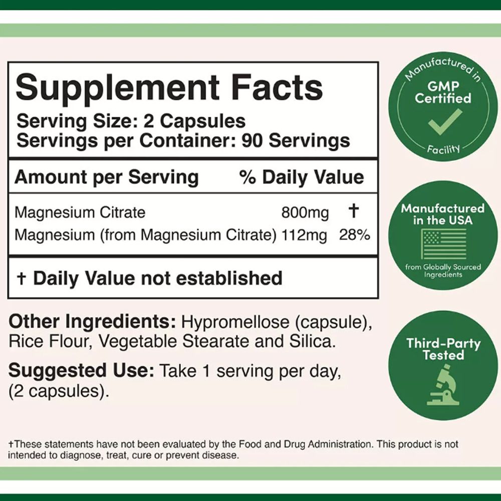 Magnézium Citrát 800 mg, Double Wood Supplements Magnesium Citrate, 180 kapszula Magnézium Citrát 800 mg, Double Wood Supplements Magnesium Citrate, 180 kapszula