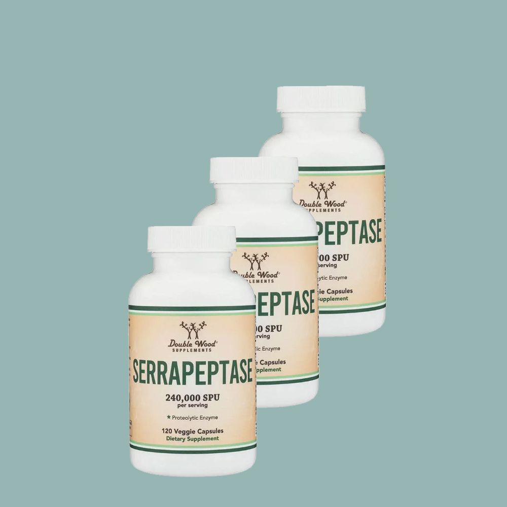 Gyulladáscsökkentő hatású enzim, Double Wood Supplements Serrapeptase, 3 x 120 kapszula