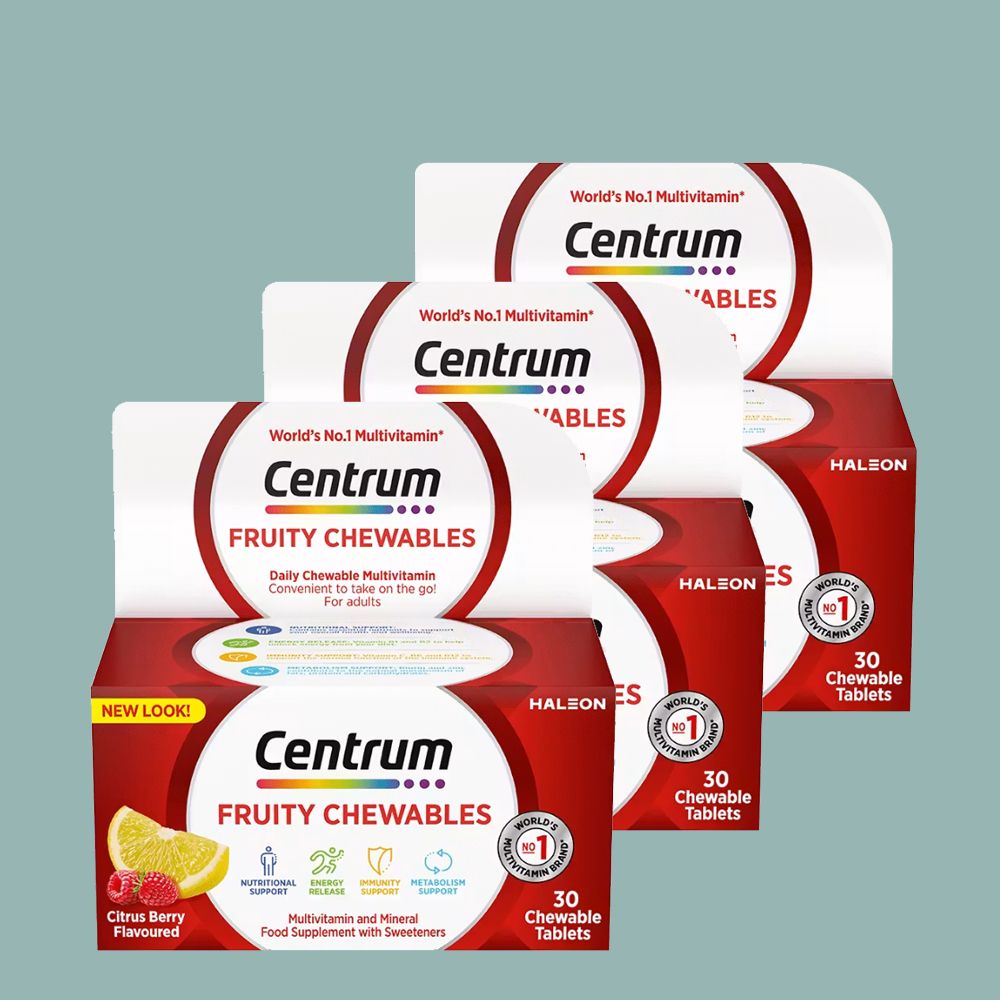 Centrum Fruity Chewables - Gyümölcs ízű multivitamin rágótabletta - 3 x 30 rágótabletta