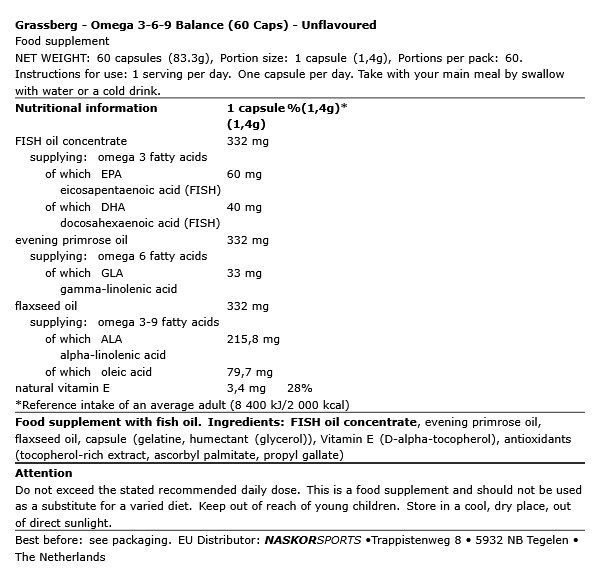 Omega 3-6-9 komplex, Grassberg Omega 3-6-9 Balance, 60 kapszula Omega 3-6-9 komplex, Grassberg Omega 3-6-9 Balance, 60 kapszula