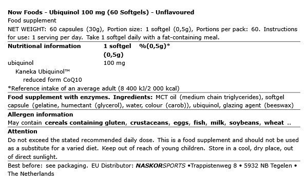 Ubikvinol 100 mg, Now Ubiquinol, 60 lágykapszula Ubikvinol 100 mg, Now Ubiquinol, 60 lágykapszula