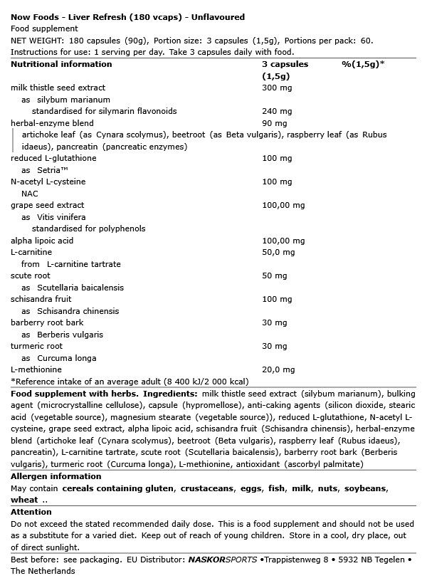 Májvédő és méregtelenítő formula, Now Liver Refresh, 180 kapszula Májvédő és méregtelenítő formula, Now Liver Refresh, 180 kapszula