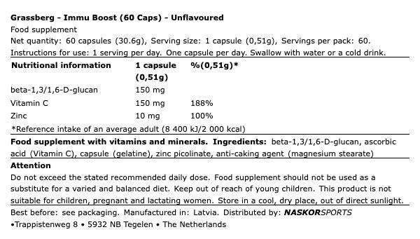 Immunerősítő komplex, Grassberg Immu Boost, 60 kapszula