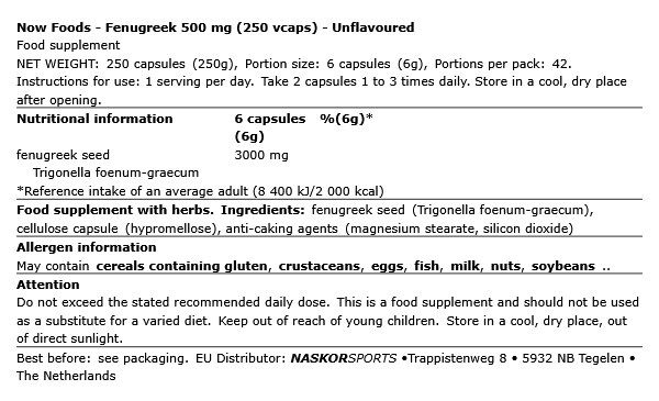 Görögszéna 500 mg, Now Fenugreek, 250 kapszula Görögszéna 500 mg, Now Fenugreek, 250 kapszula