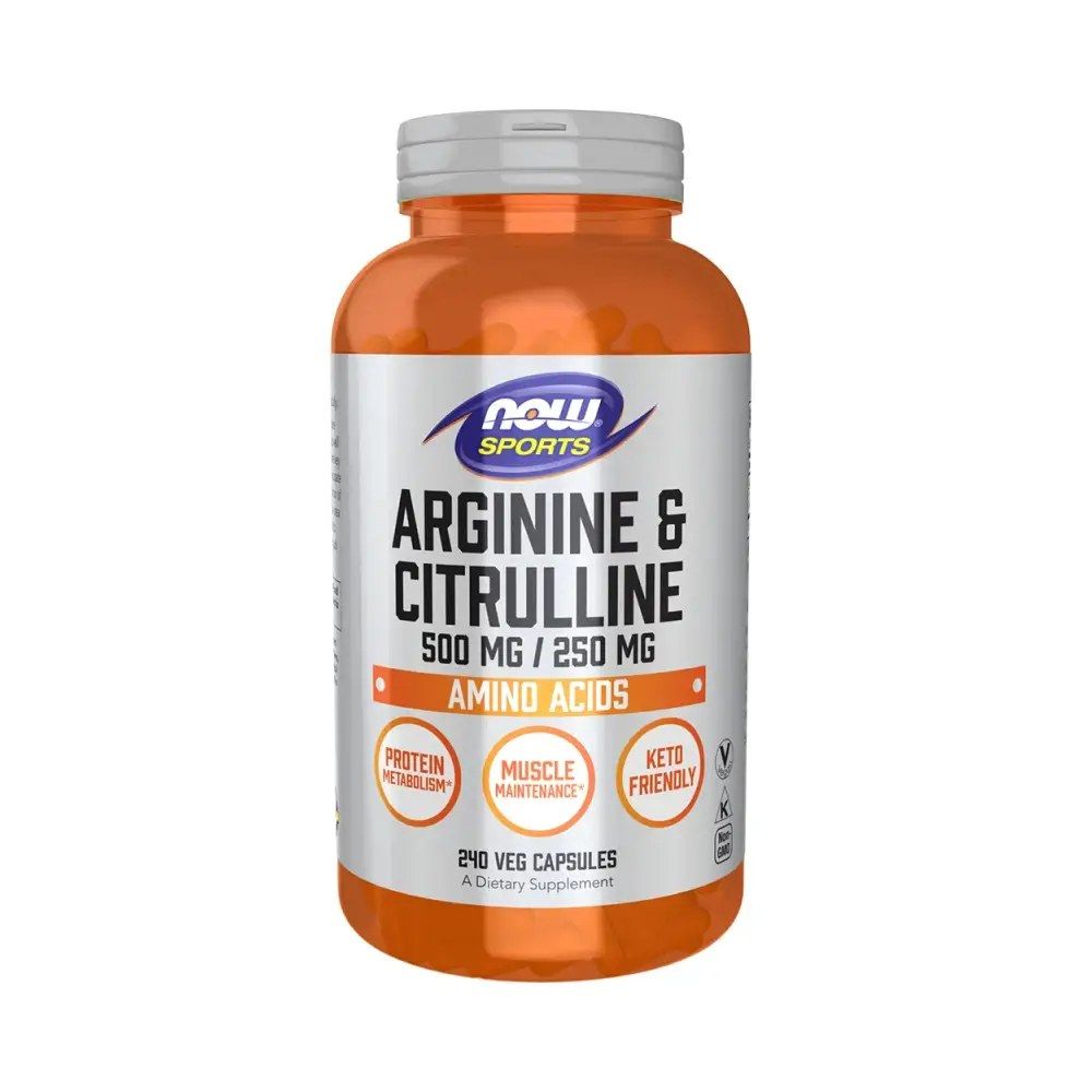 Arginin 500 mg és citrullin 250 mg, Now Arginine & Citrulline, 240 kapszula