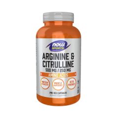 Arginin 500 mg és citrullin 250 mg, Now Arginine & Citrulline, 240 kapszula