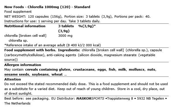 Klorella zöld szupertápanyag 1000 mg, Now Chlorella, 120 kapszula Klorella zöld szupertápanyag 1000 mg, Now Chlorella, 120 kapszula