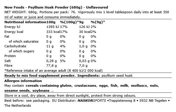 Útifű maghéj por, Now Psyllium Husk Powder, 680 g Útifű maghéj por, Now Psyllium Husk Powder, 680 g