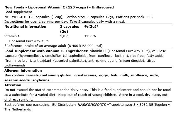 Liposzómás C-vitamin, Now Liposomal Vitamin C, 120 kapszula Liposzómás C-vitamin, Now Liposomal Vitamin C, 120 kapszula