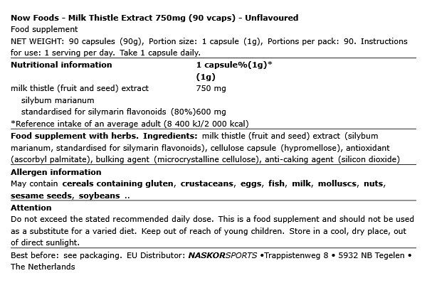 Máriatövis kivonat 750 mg, Now Milk Thistle Extract, 90 kapszula Máriatövis kivonat 750 mg, Now Milk Thistle Extract, 90 kapszula