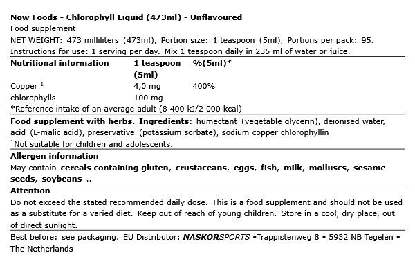 Folyékony klorofill, Now Chlorophyll Liquid, 473 ml