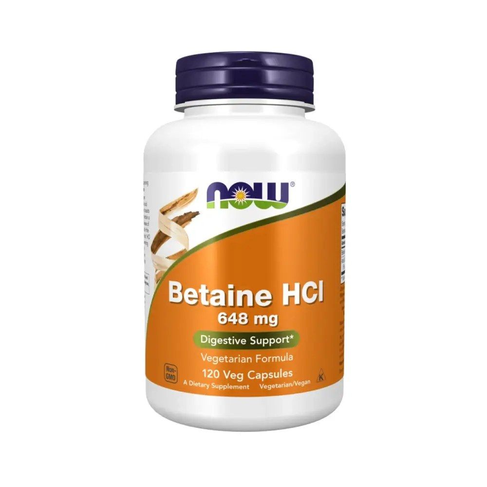 Betain HCl emésztést támogató, Now Betaine HCl, 120 kapszula