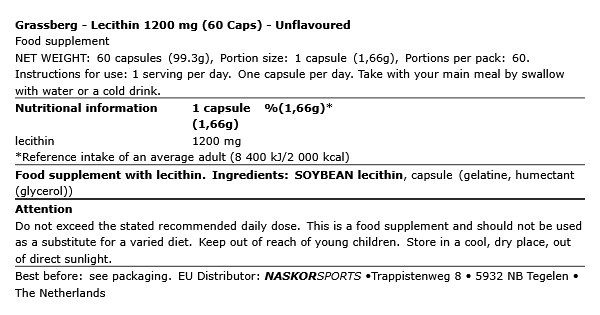 Lecitin 1200 mg, Grassberg Lecithin, 60 kapszula