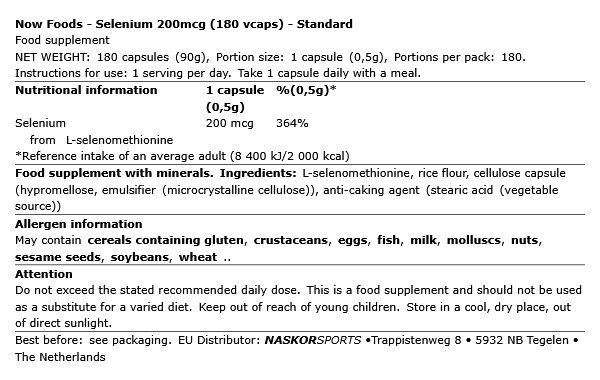 Élesztőmentes szelén 200 mcg, Now Selenium, 180 kapszula Élesztőmentes szelén 200 mcg, Now Selenium, 180 kapszula