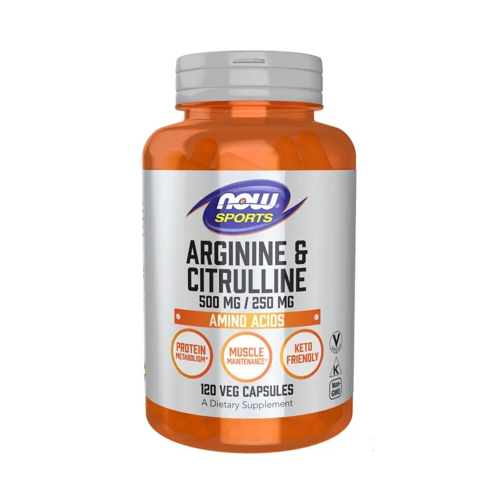Arginin 500 mg és citrullin 250 mg, Now Arginine & Citrulline, 120 kapszula