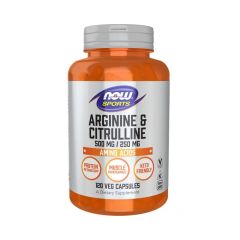 Arginin 500 mg és citrullin 250 mg, Now Arginine & Citrulline, 120 kapszula