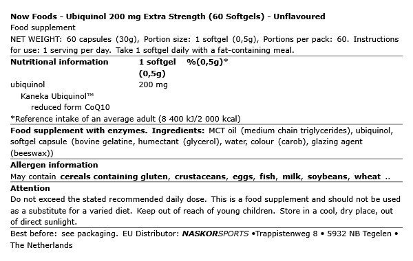 Extra dózisú ubikvinol 200 mg, Now Ubiquinol Extra Strength, 60 lágykapszula Extra dózisú ubikvinol 200 mg, Now Ubiquinol Extra Strength, 60 lágykapszula