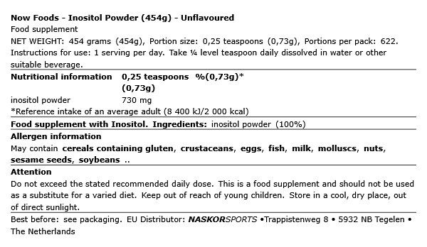 Inozitol por, Now Inositol Powder, 454 g