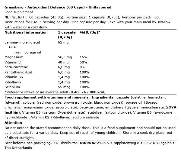 Antioxidáns komplex, Grassberg Antioxidant Defence, 60 kapszula