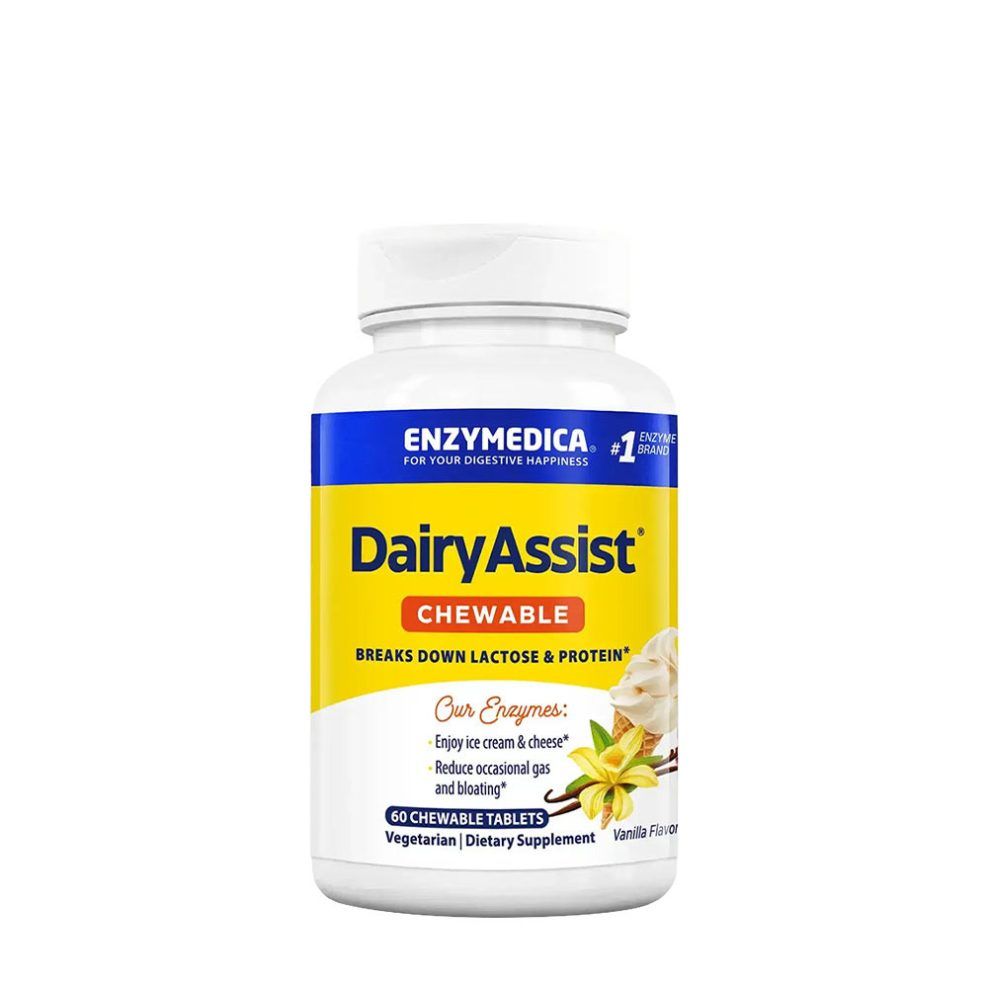 Rágótabletta laktáz enzimmel, Enzymedica DairyAssist® Chewable, 60 rágótabletta, vanília íz