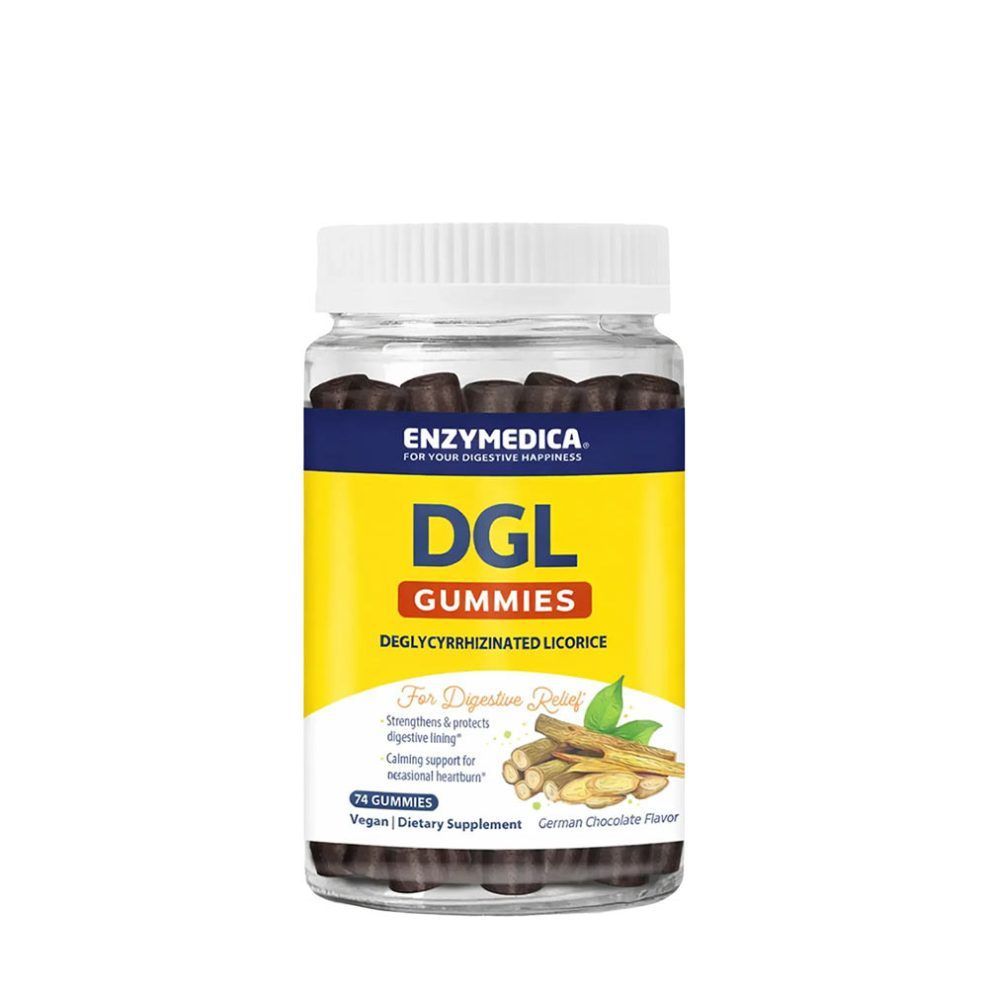 DGL édesgyökér-kivonat, Enzymedica DGL Gummies, 74 gumicukor, német csokoládé íz