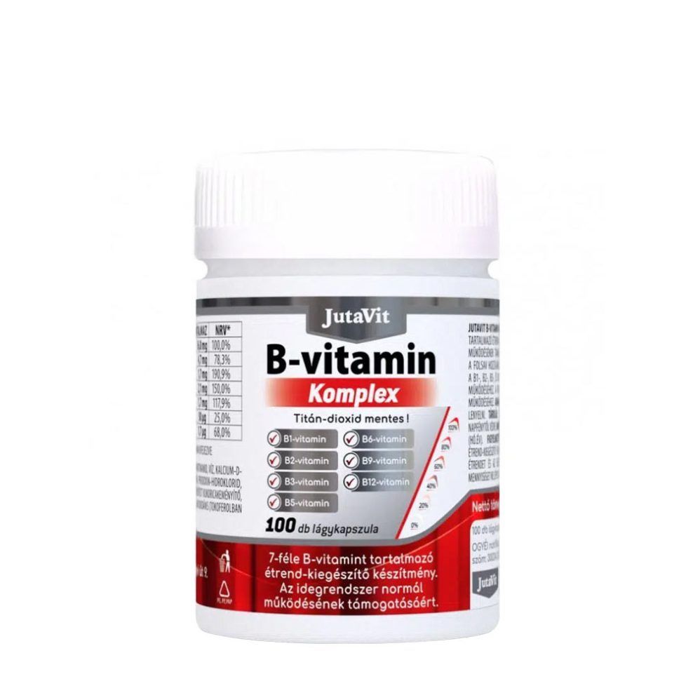 B-komplex vitamin, JutaVit B-complex vitamin, 100 lágykapszula