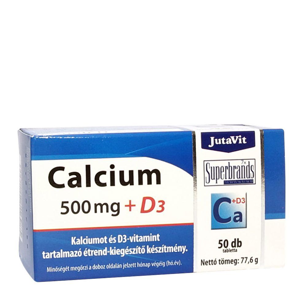 Kalcium 500 mg D3-vitaminnal, JutaVit Calcium 500 mg + D3 tablet, 50 tabletta