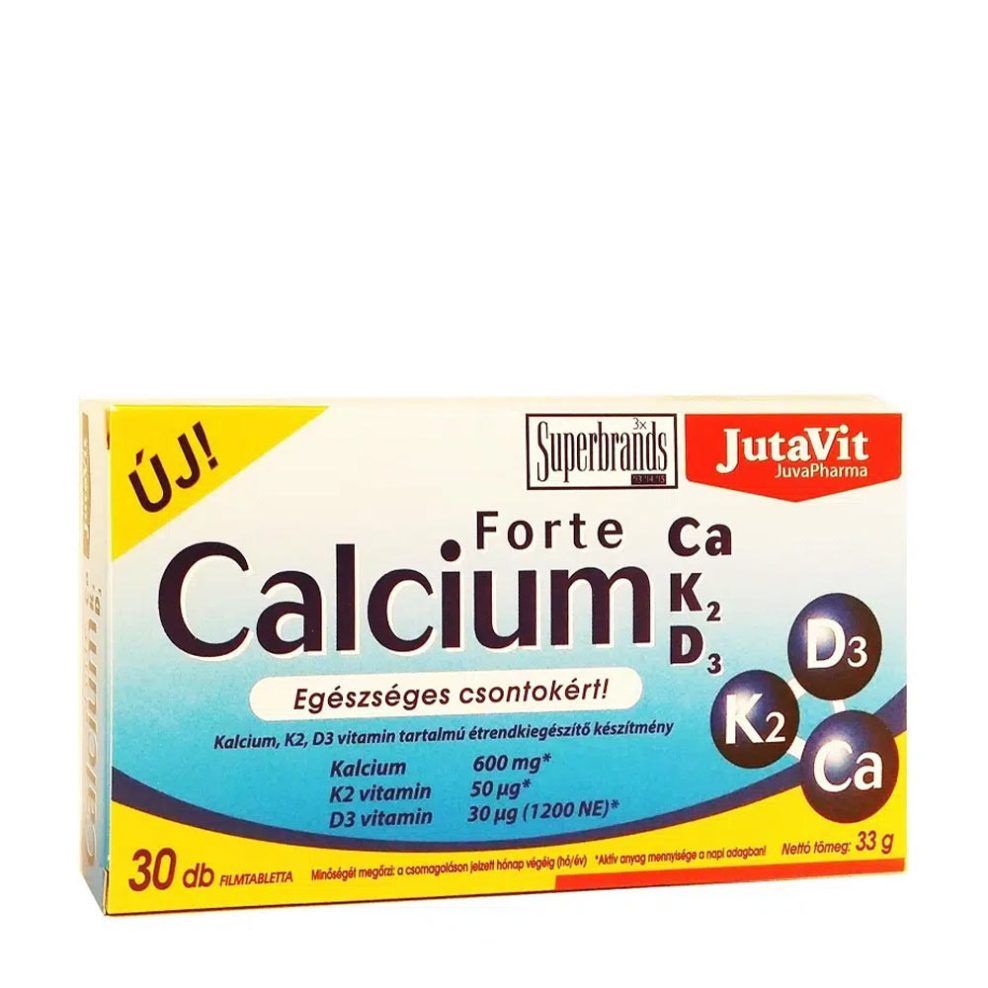 Kalcium K2- és D3-vitaminnal, JutaVit Calcium Forte + Ca/K2/D3, 30 tabletta