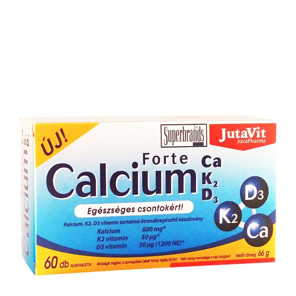 Kalcium K2- és D3-vitaminnal, JutaVit Calcium Forte + Ca/K2/D3 tablet, 60 tabletta