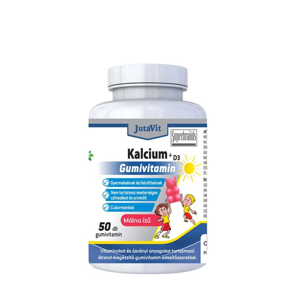 Kalcium D3-vitaminnal, JutaVit Calcium+Vitamin D3 Gummy Vitamin, 50 gumicukor, málna íz