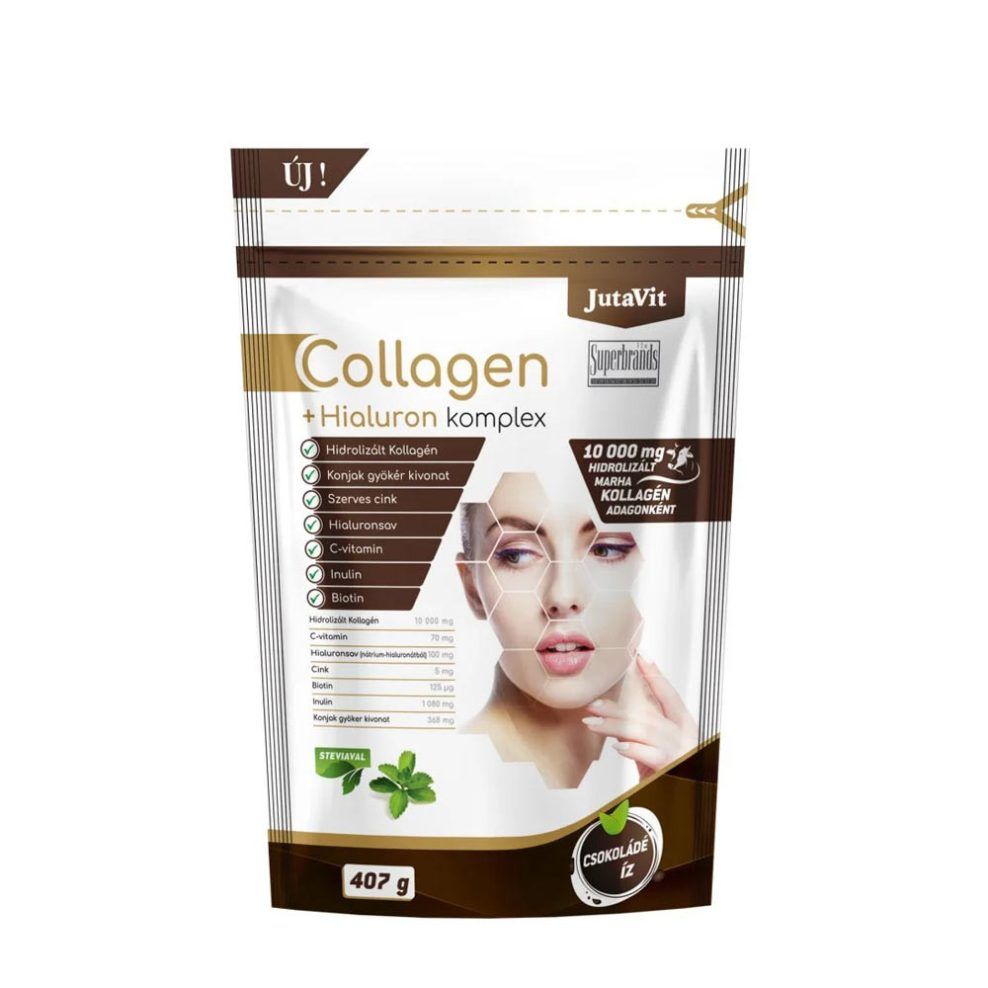 Kollagén hialuronsavval, JutaVit Collagen + Hialuron Complex, 407 g, csokoládé íz