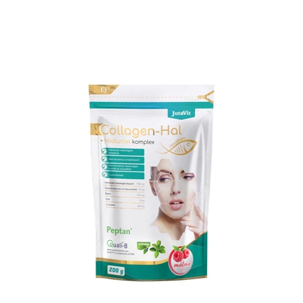Hal kollagén hialuronsavval, JutaVit Collagen-Fish + Hyaluronic complex, 200 g, málna íz