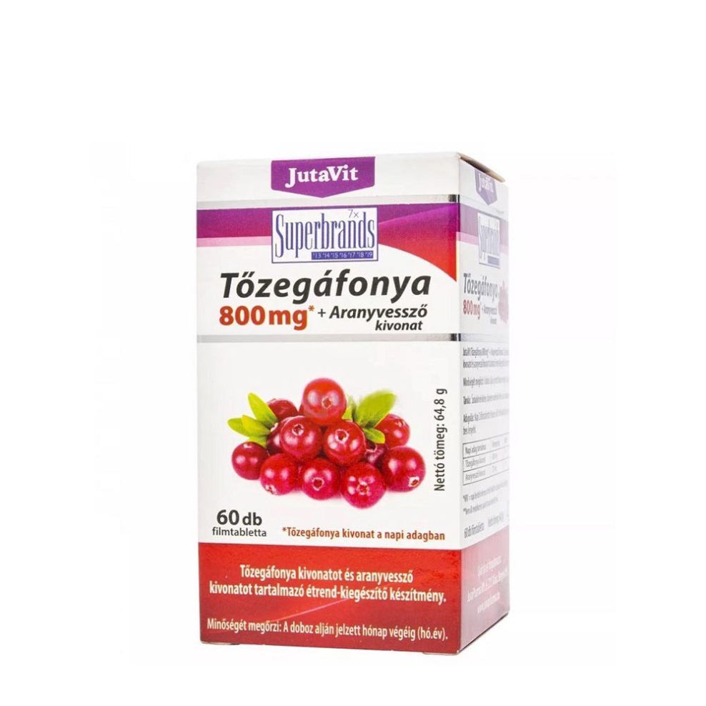 Vörösáfonya 800 mg aranyvessző-kivonattal, JutaVit Cranberry 800 mg + Goldenrod Extract, 60 tabletta