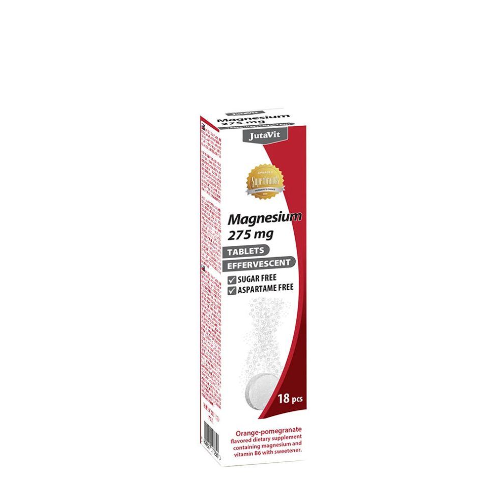 Magnézium 275 mg pezsgőtabletta, JutaVit Magnesium 275 mg, 18 pezsgőtabletta, narancs-gránátalma íz
