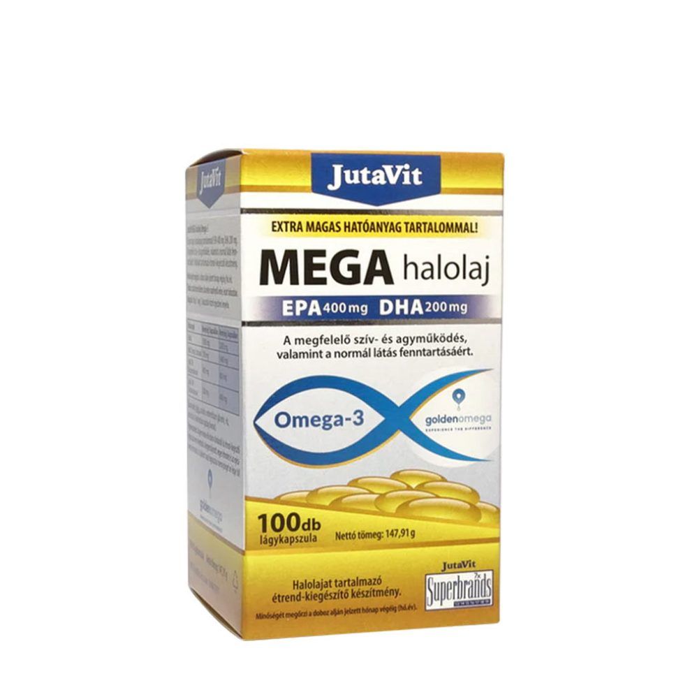 Omega-3 halolaj, JutaVit MEGA Fish Oil Omega-3, 100 lágykapszula