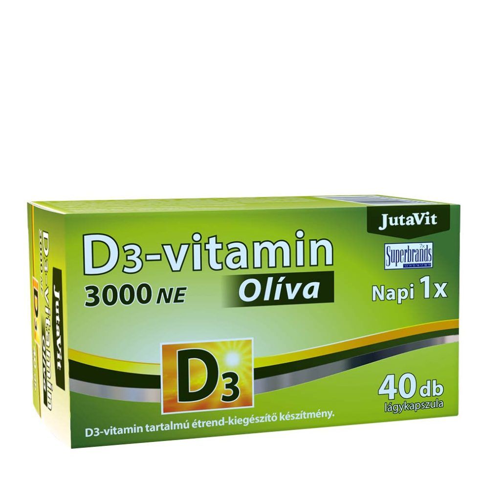 D3-vitamin 3000 NE olívaolajjal, JutaVit Vitamin D3 3000 IU (Olive), 40 lágykapszula