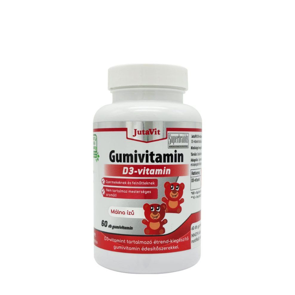 D3-vitamin gumivitamin, JutaVit Vitamin D3 Gummies, 60 gumicukor, málna íz