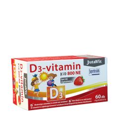 D3-vitamin 800 NE gyermekeknek, JutaVit Vitamin D3 Kid 800 IU, 60 rágótabletta, eper íz