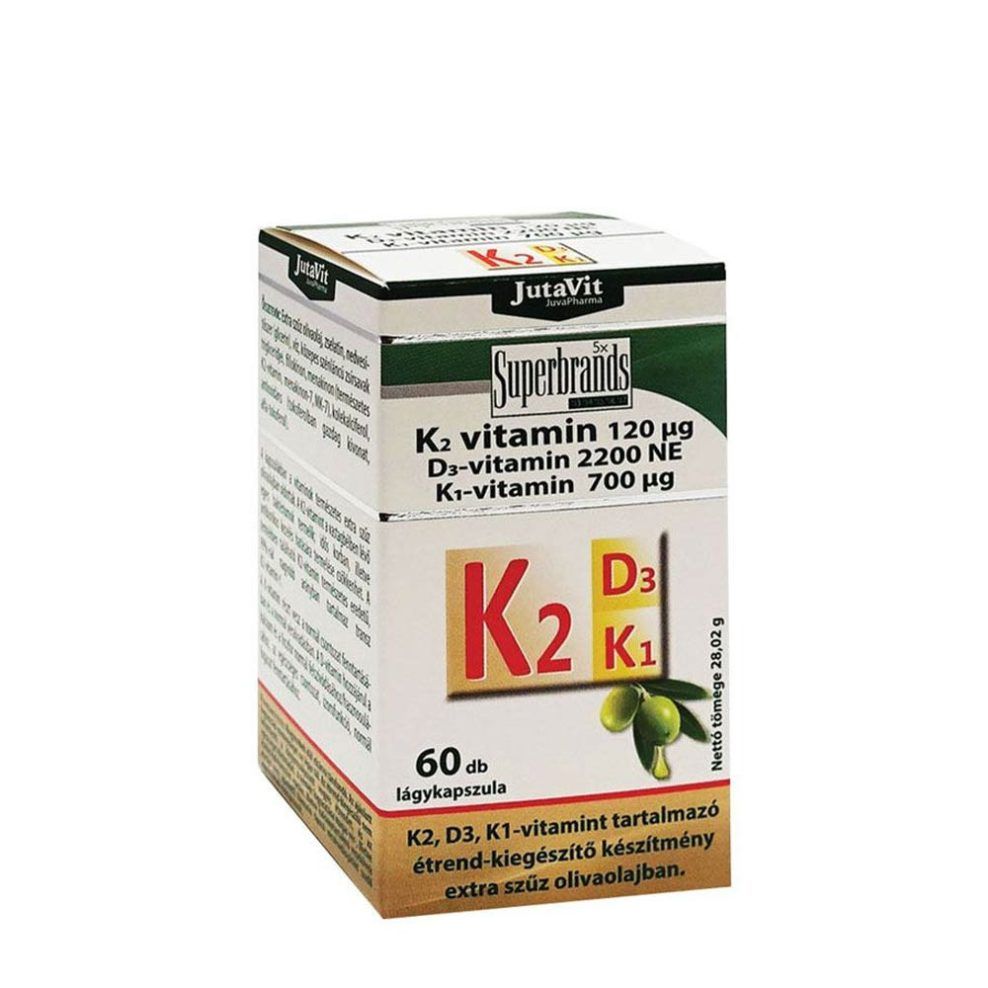 K2-, D3- és K1-vitamin, JutaVit Vitamin K2+D3+K1, 60 lágykapszula